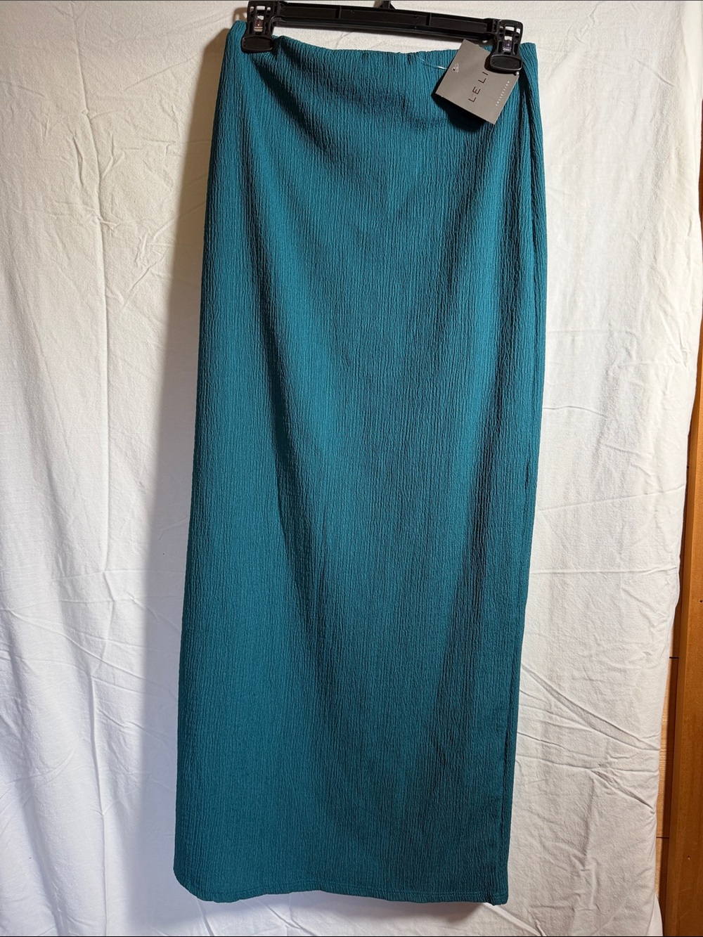 Le Lis Teal Maxi Skirt - Straight Textured Silhouette lined mid way